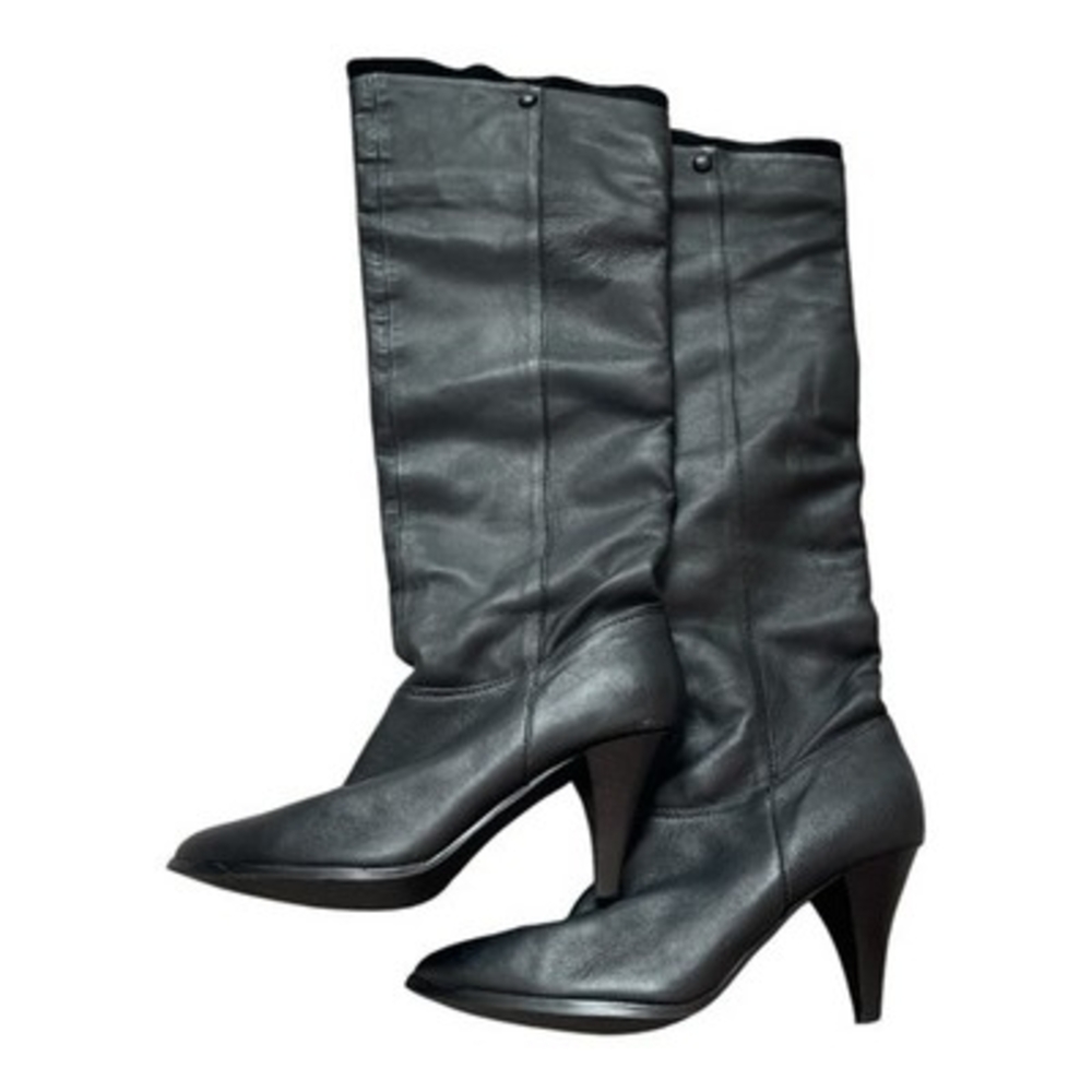 Women’s Black Leather Over Knee Pull On Boots Stiletto Heel Boots US 7 - Picture 4 of 7